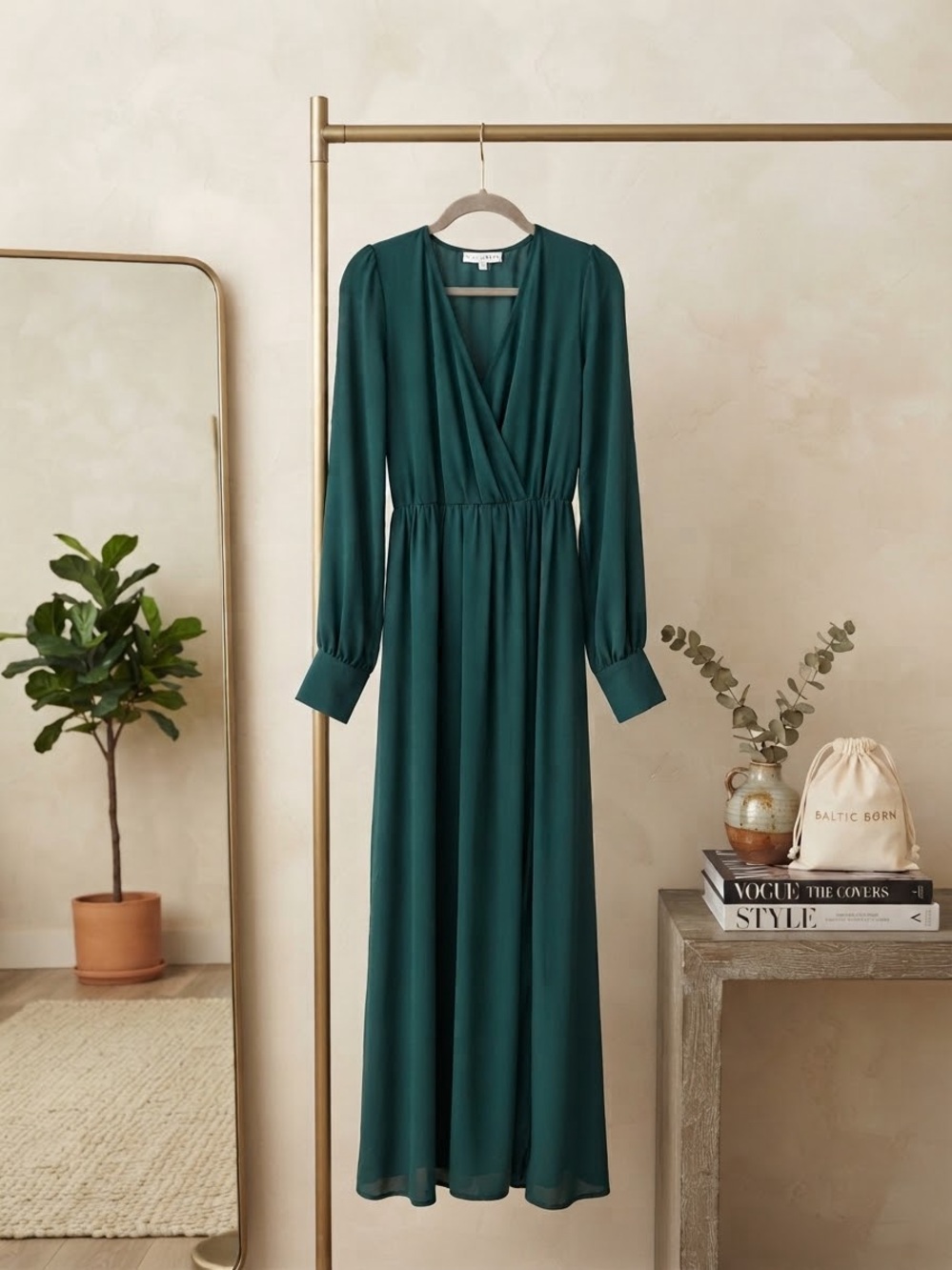 Baltic Born Long Sleeve Green Wrap Maxi Dress